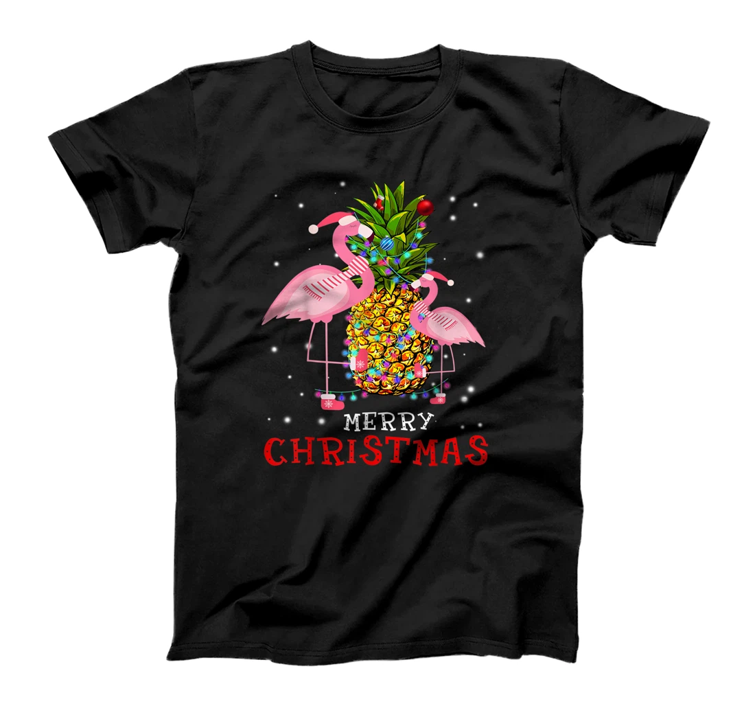 Flamingo Christmas Tree Pineapple Xmas Light Merry Christmas T-Shirt