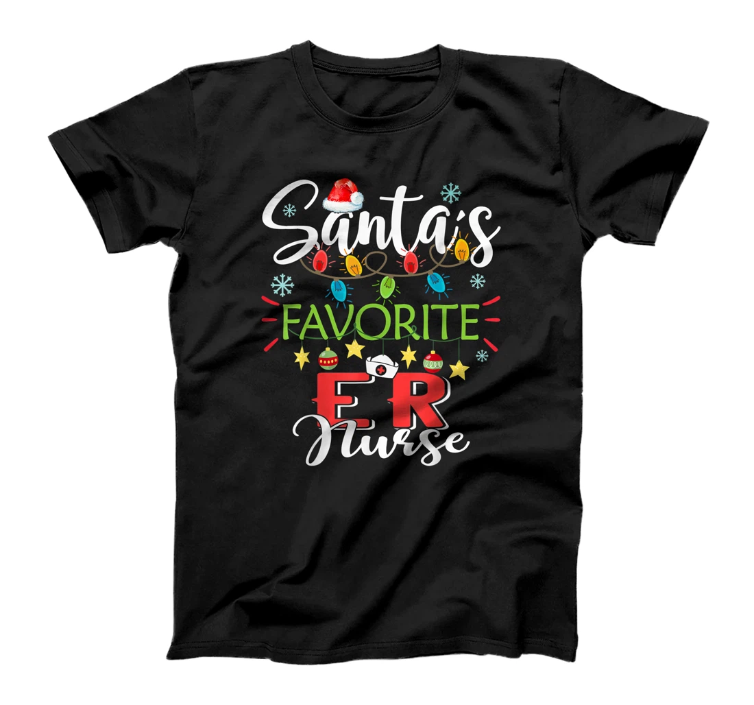 Santa's Favorite ER Nurse Xmas Light Santa Hat Christmas T-Shirt