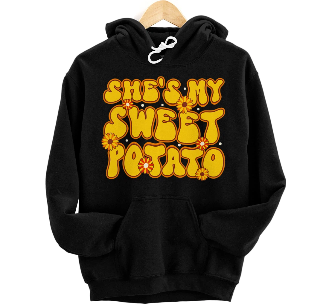 Personalized She's My Sweet Potato I Yam Set Couples Thanksgiving Groovy Pullover Hoodie