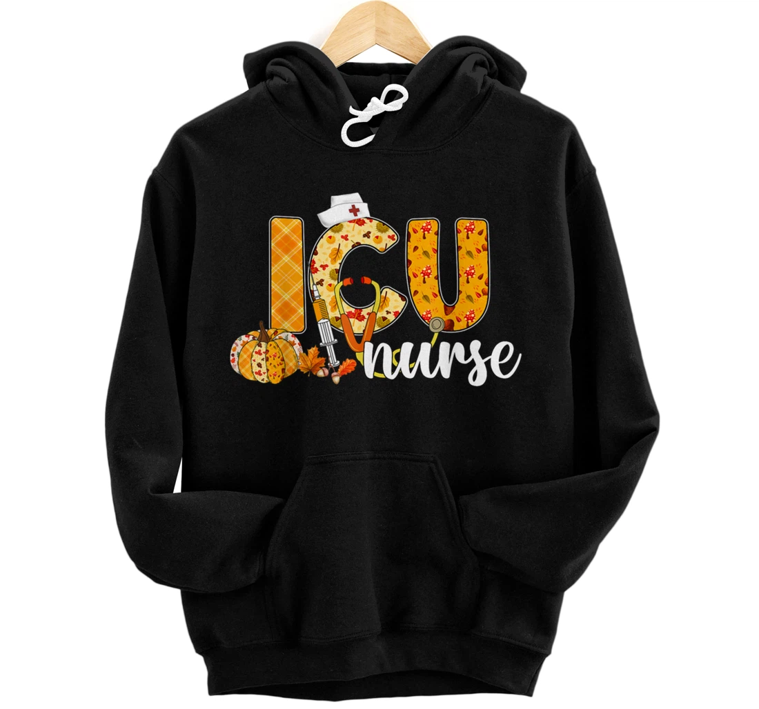 Personalized Stethoscope ICU Nurse Fall Yall Autumn Leaves Thanksgiving Pullover Hoodie