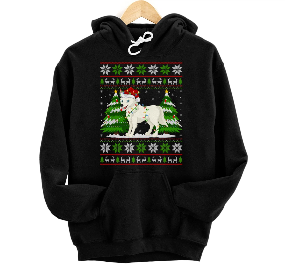 Personalized Christmas Arctic Fox Lighting Xmas Ugly Sweater Christmas Pullover Hoodie