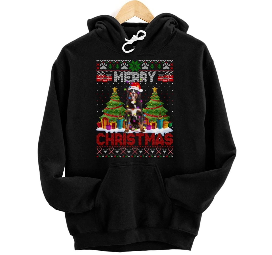 Personalized Christmas Santa Light Bernese Mountain Family Ugly Sweater Pullover Hoodie