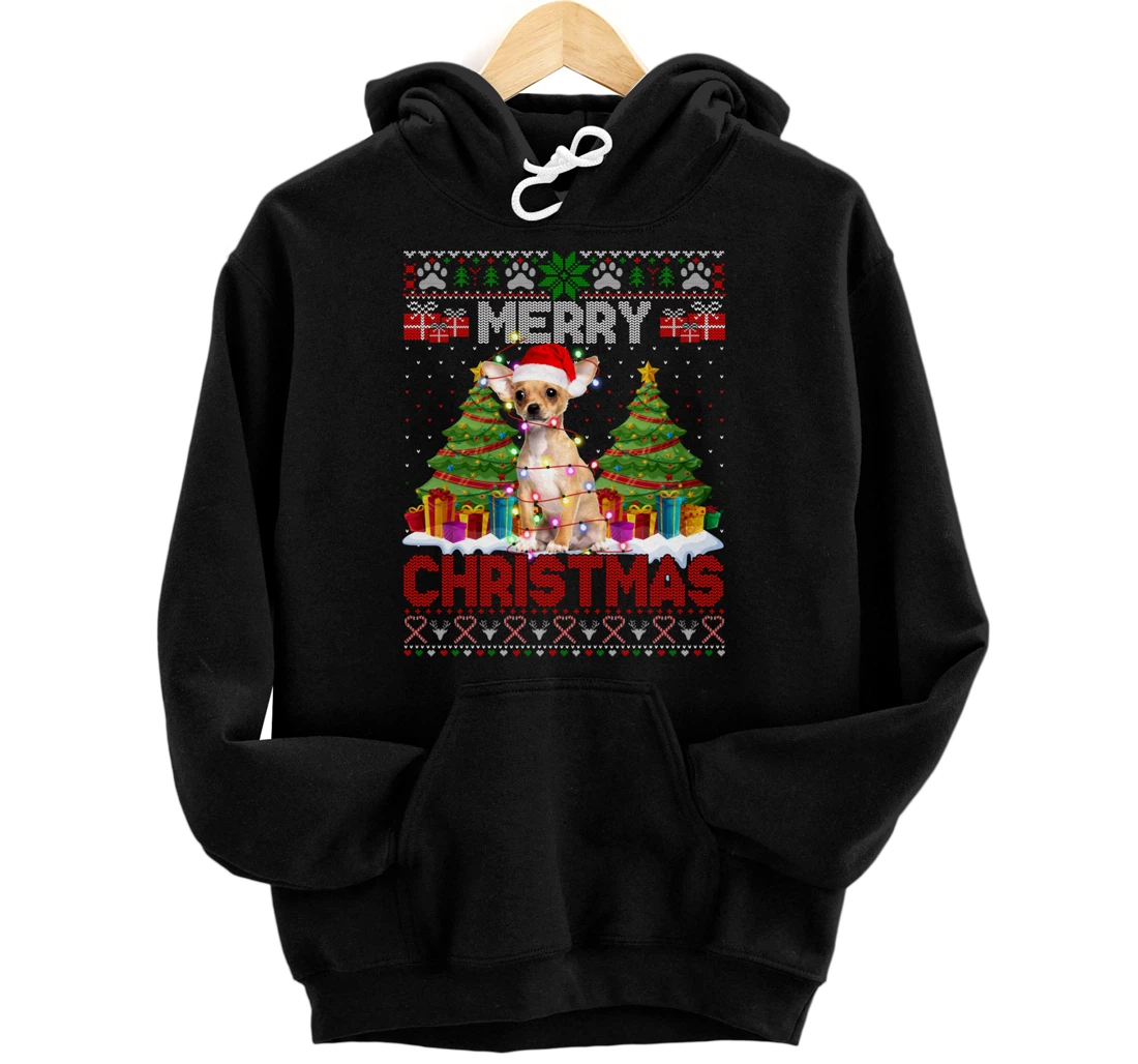 Personalized Merry Christmas Santa Light Chihuahua Family Ugly Sweater Pullover Hoodie