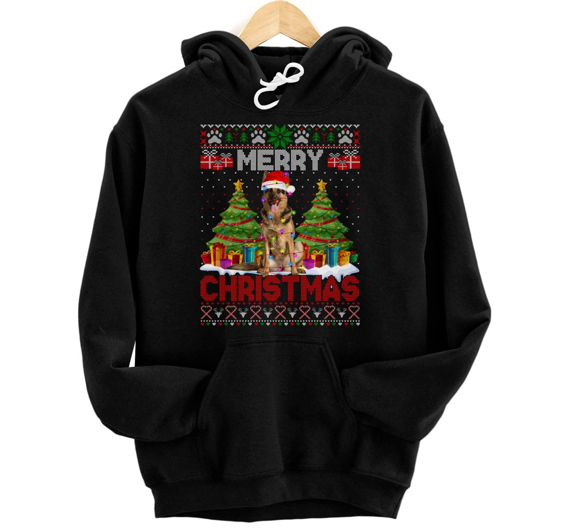 Personalized Christmas Santa Light German Shepherd Family Ugly Sweater Pullover Hoodie