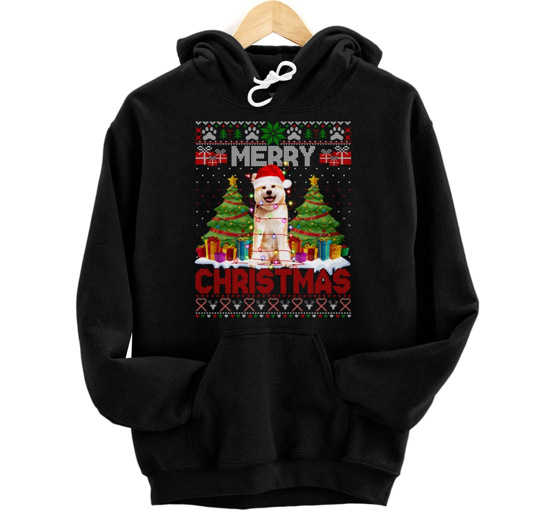 Personalized Merry Christmas Santa Light Akita Inu Family Ugly Sweater Pullover Hoodie