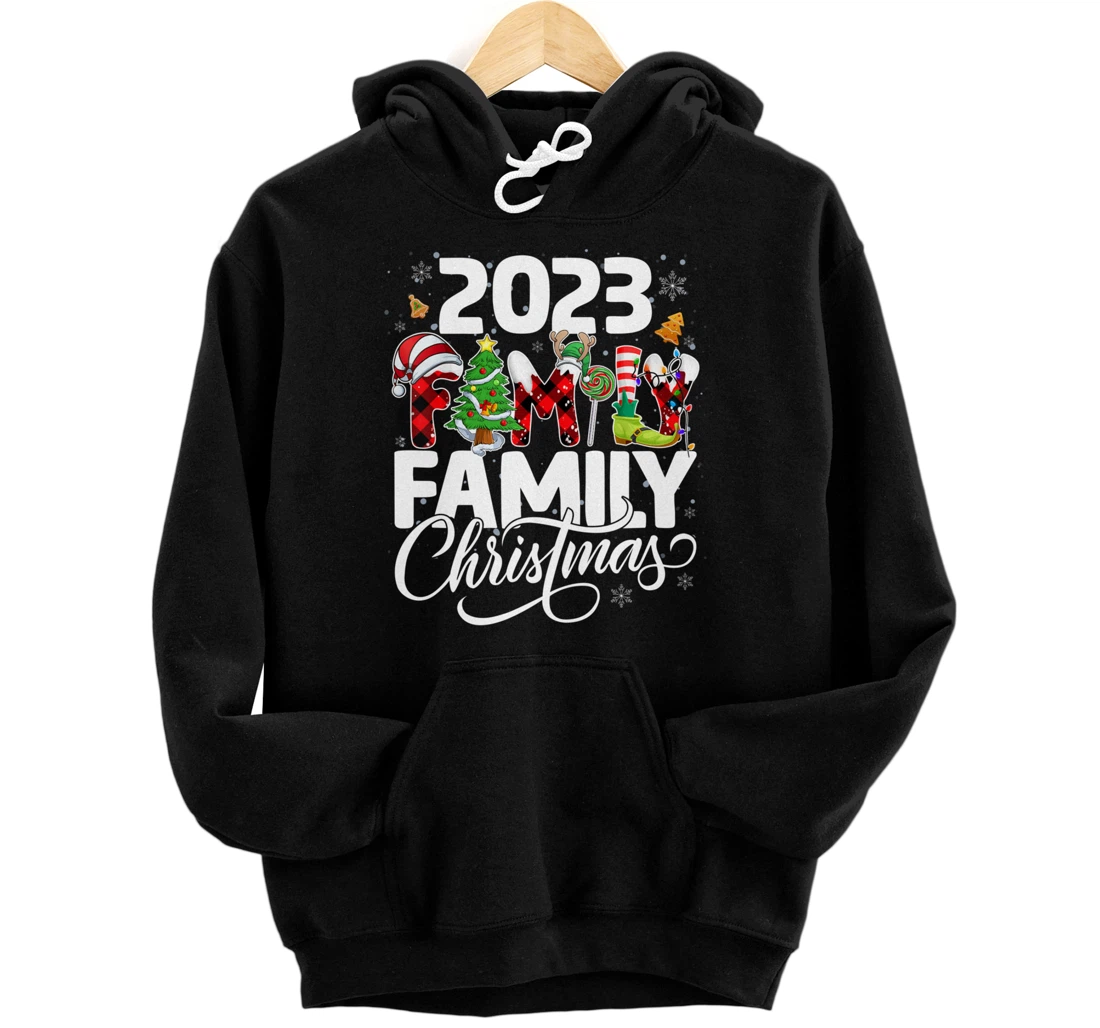 Personalized Matching 2023 Family Christmas Red Plaid Funny Team Apparel Pullover Hoodie