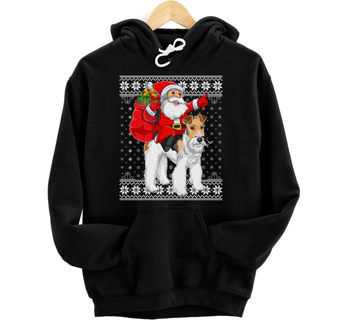 Personalized Ugly Xmas Sweater Santa Riding Fox Terrier Dog Christmas Pullover Hoodie