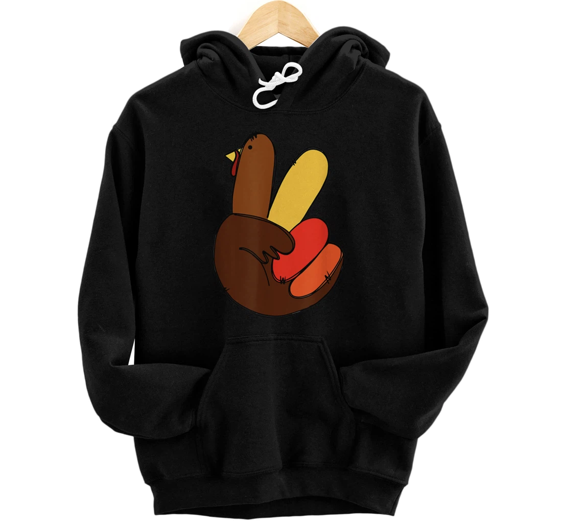 Personalized Peace Sign Turkey Hand Cute Turkey Happy Thanksgiving Day Pullover Hoodie