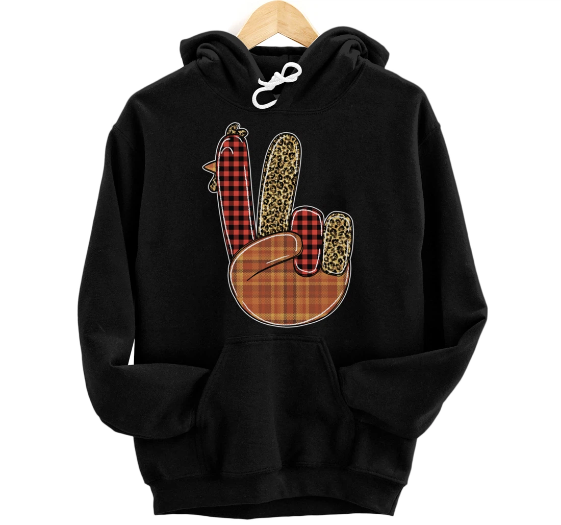 Personalized Peace Sign Turkey Hand Cute Turkey Happy Thanksgiving Day Pullover Hoodie