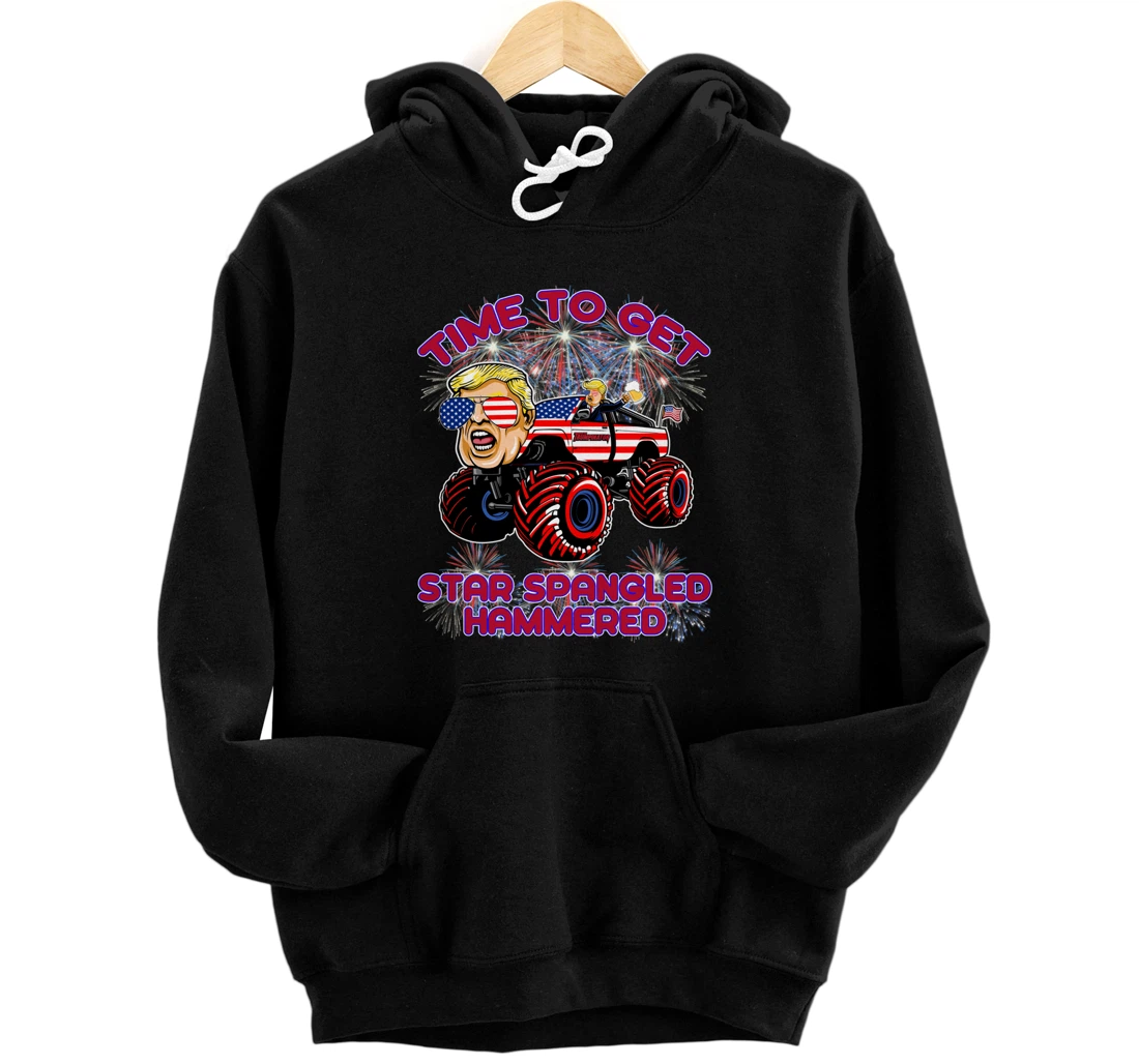 Personalized 4th Of July Independence Day Retro Monster Truck Trump Pullover Hoodie