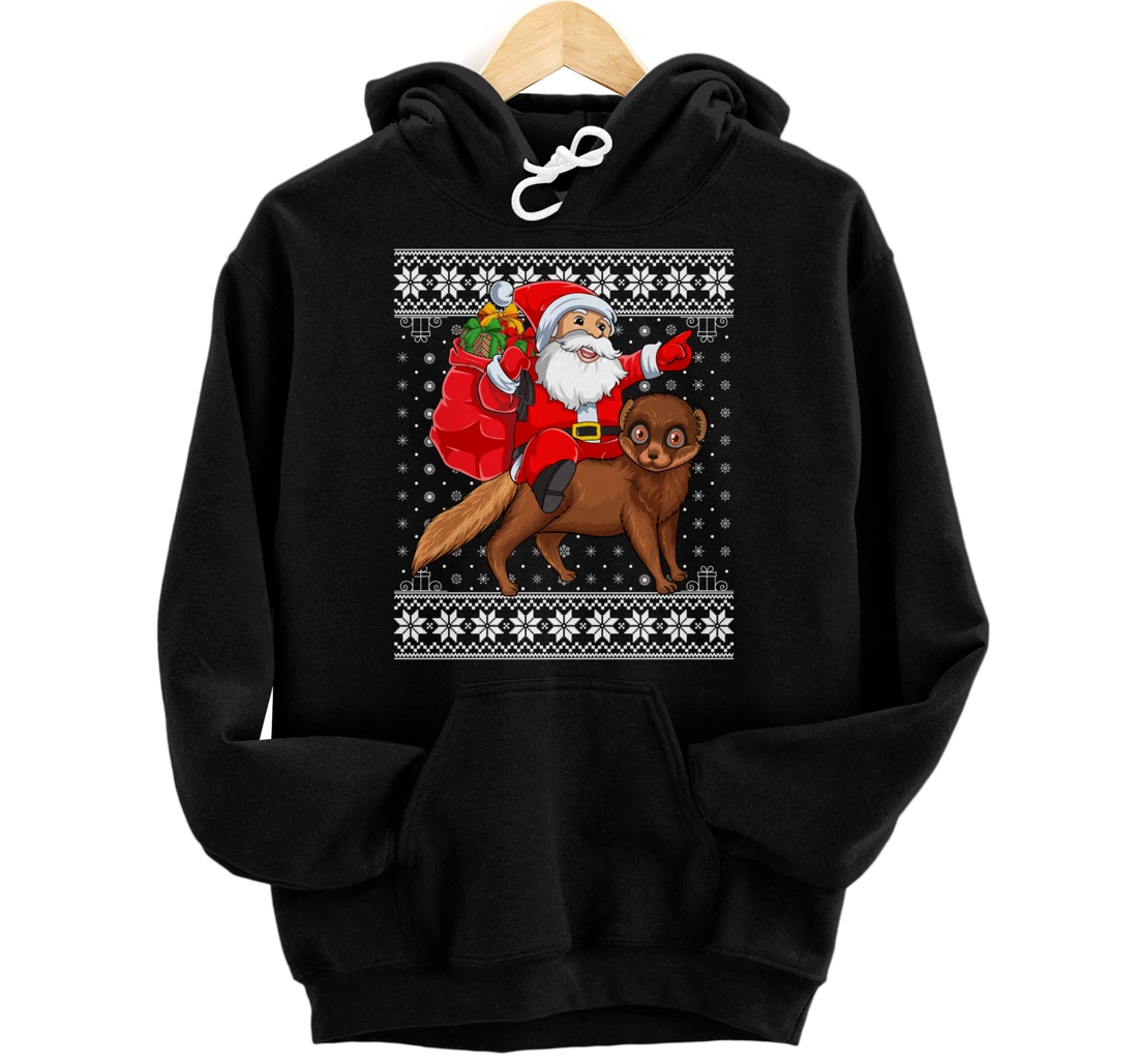 Personalized Ugly Xmas Sweater Style Santa Riding Mink Christmas Pullover Hoodie