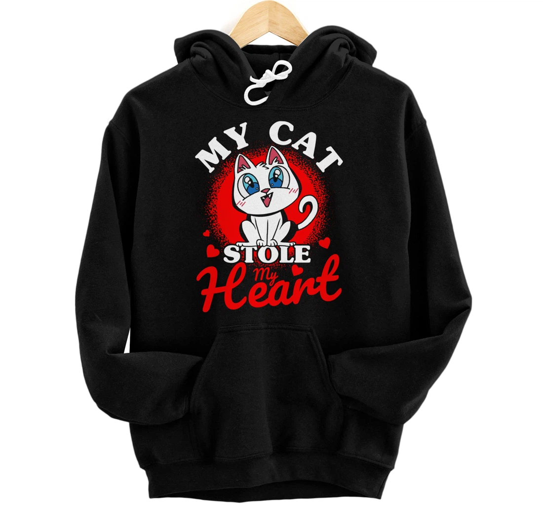 Personalized My cat stole my heart Valentine's Day Pullover Hoodie