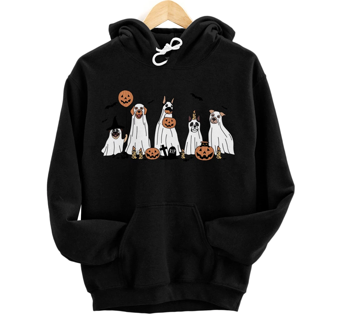 Personalized Retro Spooky Season Halloween Ghost Dog Happy Halloween Dog Pullover Hoodie