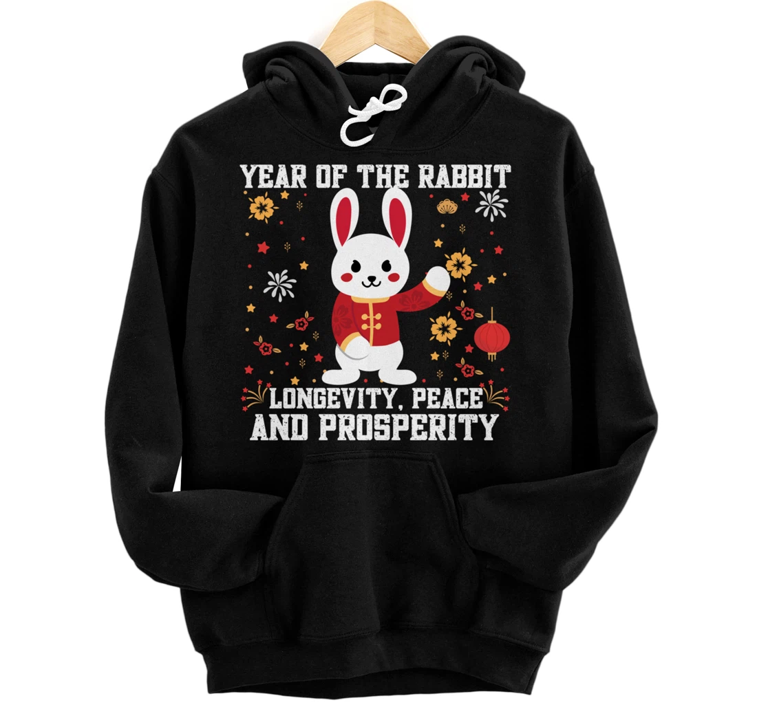 Personalized Rabbit Chinese New Year 2023 Longevity, peace and prosperity Pullover Hoodie