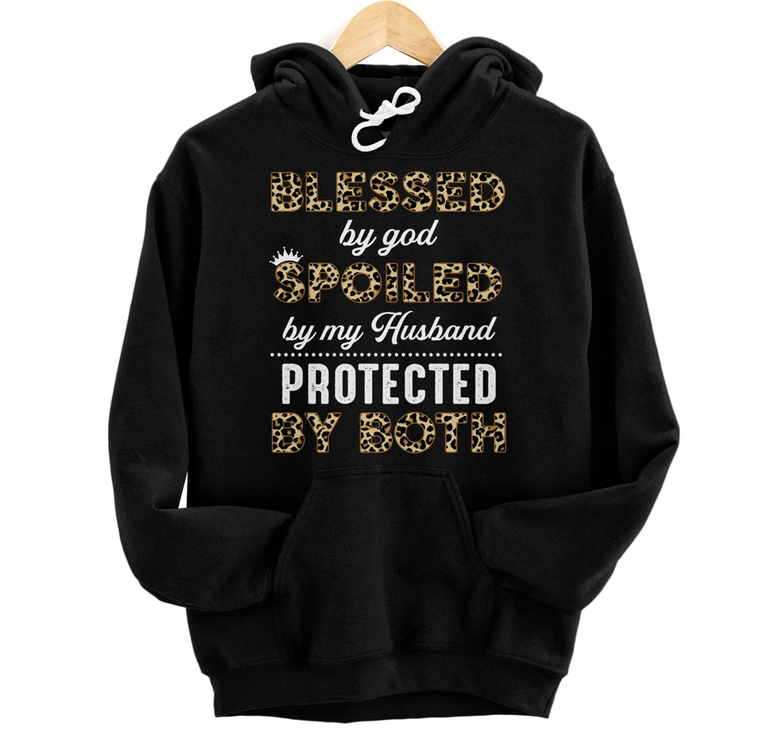 Personalized Leopard Print Blessed By God Spoiled By Husband Valentines Pullover Hoodie