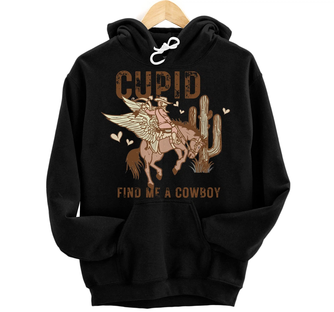 Personalized Retro Cowboy Horsing Cupid Find Me Cowboy Western Valentine Pullover Hoodie