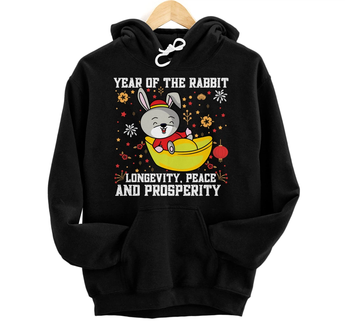 Personalized Rabbit Chinese New Year 2023 Longevity, peace and prosperity Pullover Hoodie