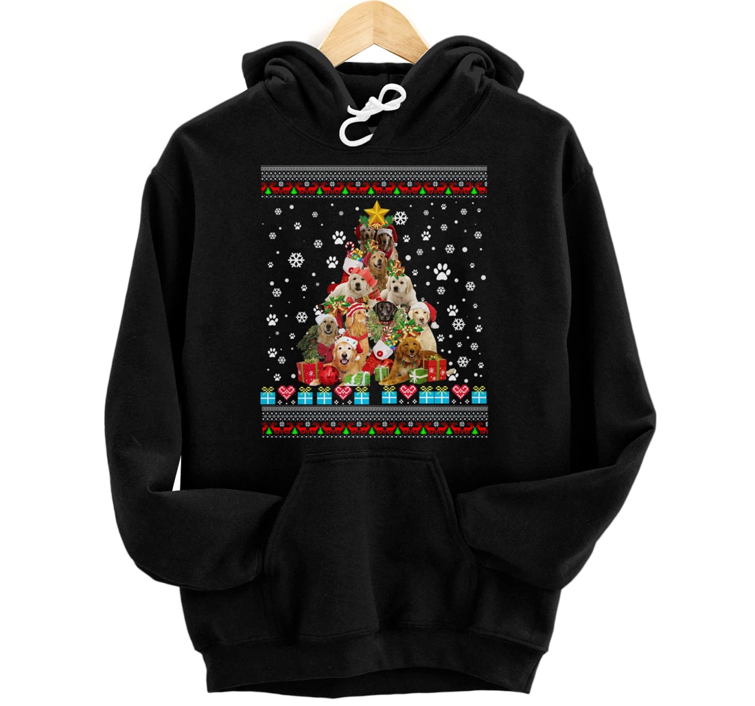 Personalized Golden Retriever Dog Christmas Lights Ugly Christmas Sweater Pullover Hoodie