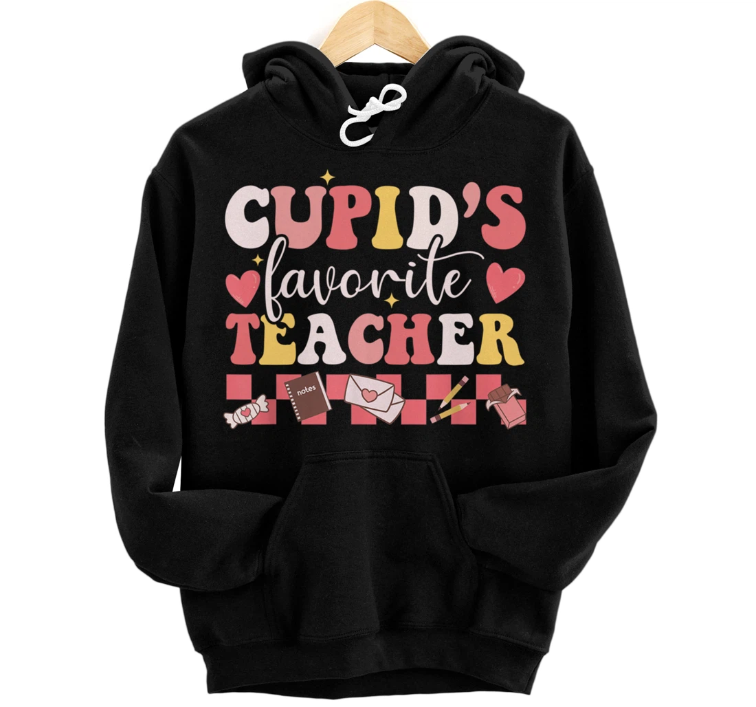 Personalized Groovy Retro Cupid's Favorite Teacher Valentine's Day Funny Pullover Hoodie