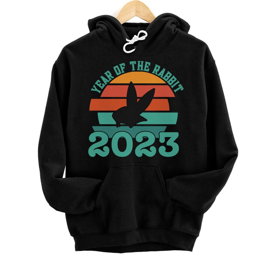 Personalized Year of The Rabbit 2023 Retro Sunset Zodiac Chinese New Year Pullover Hoodie