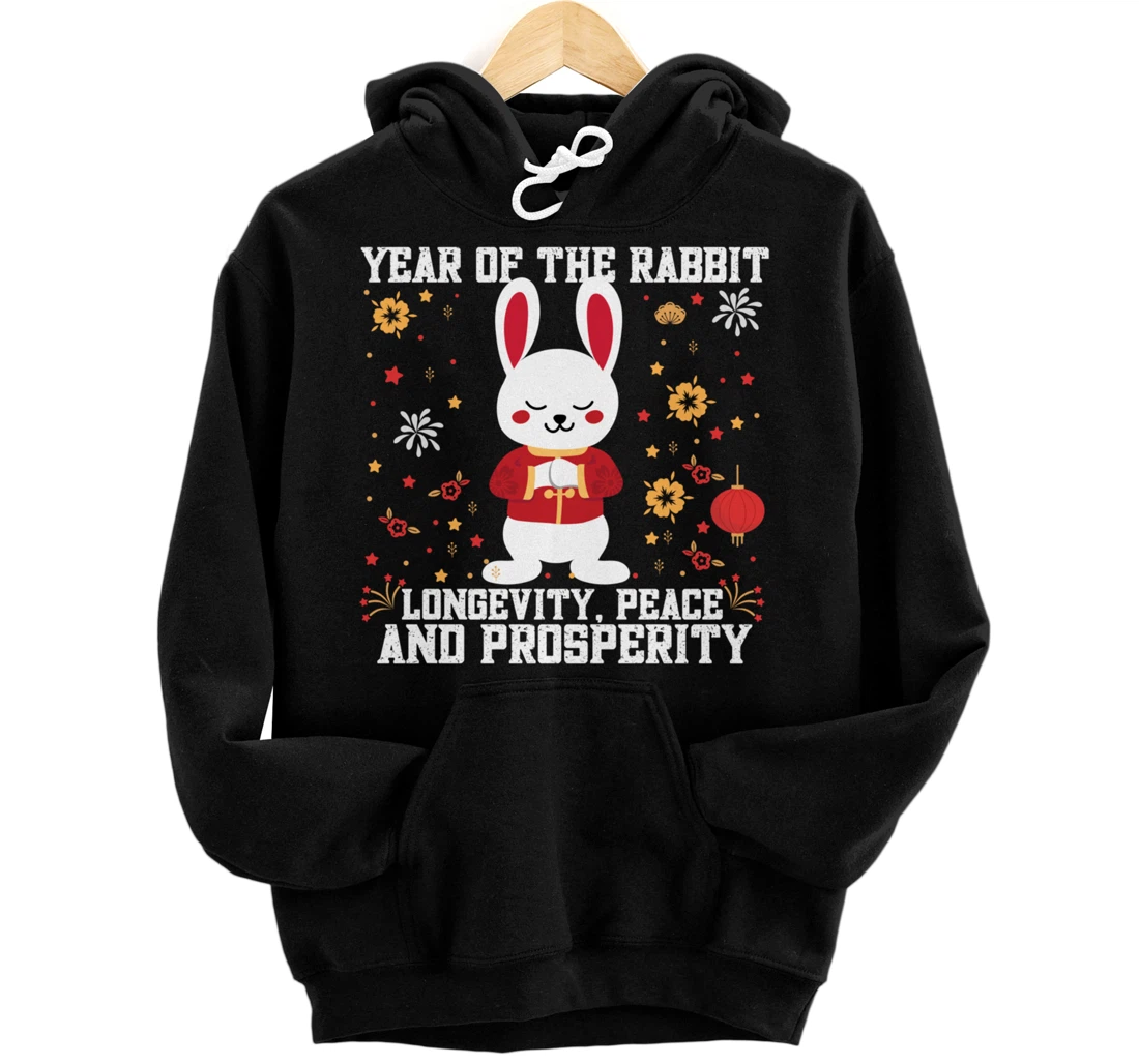 Personalized Rabbit Chinese New Year 2023 Longevity, peace and prosperity Pullover Hoodie