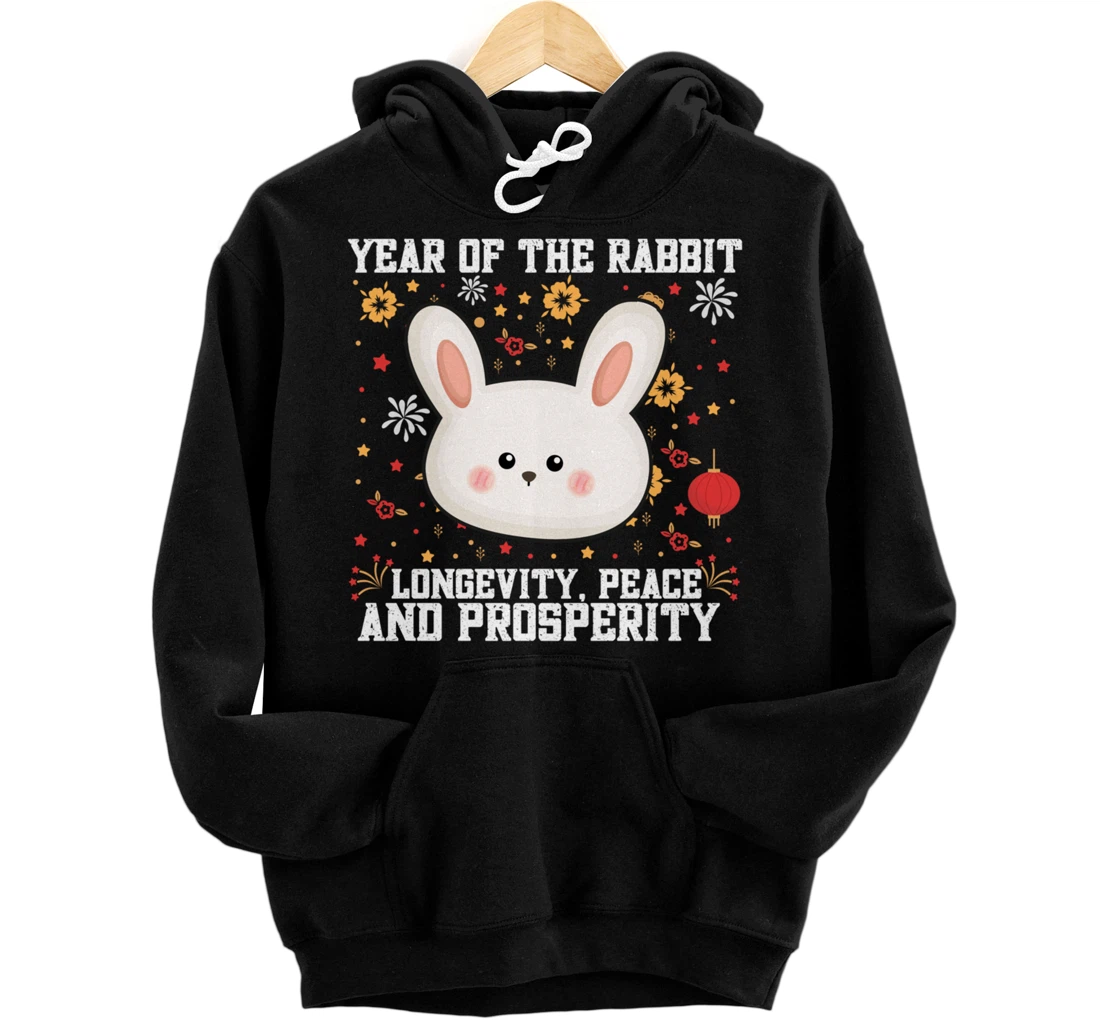 Personalized Rabbit Chinese New Year 2023 Longevity, peace and prosperity Pullover Hoodie