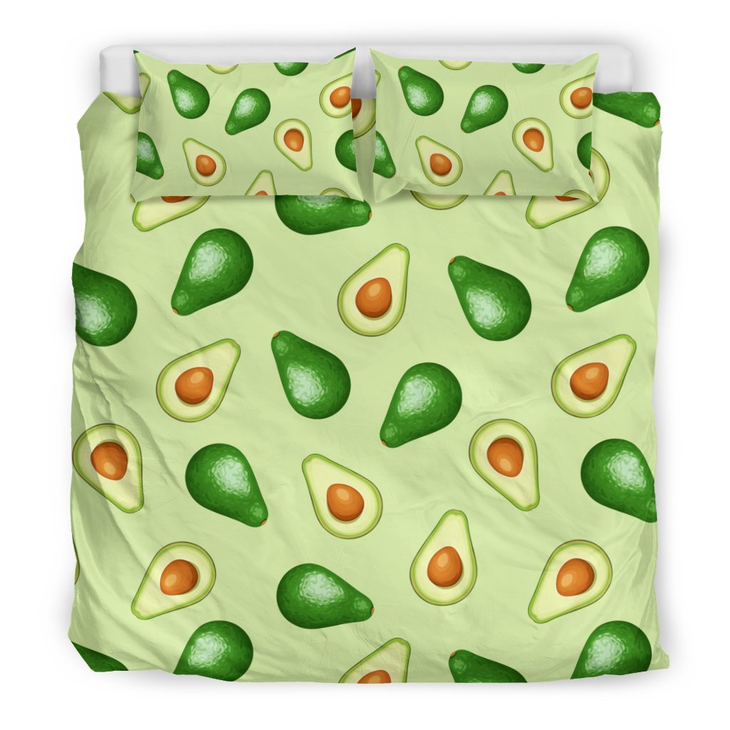 Green Avocado Pattern Print Duvet Cover Bedding Set - Bedding Set, Duvet Cover, Quilt, Pillow, Blanket