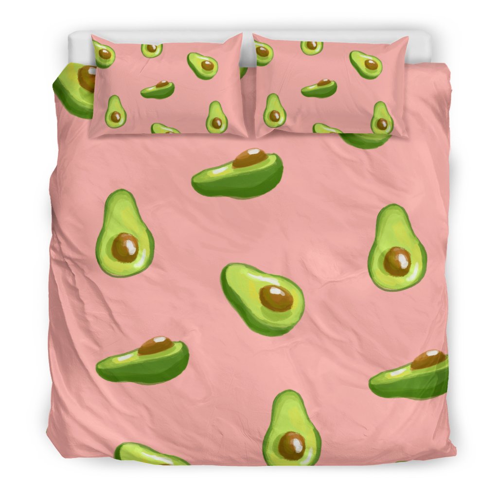 Avocado Pink Pattern Print Duvet Cover Bedding Set - Bedding Set, Duvet Cover, Quilt, Pillow, Blanket