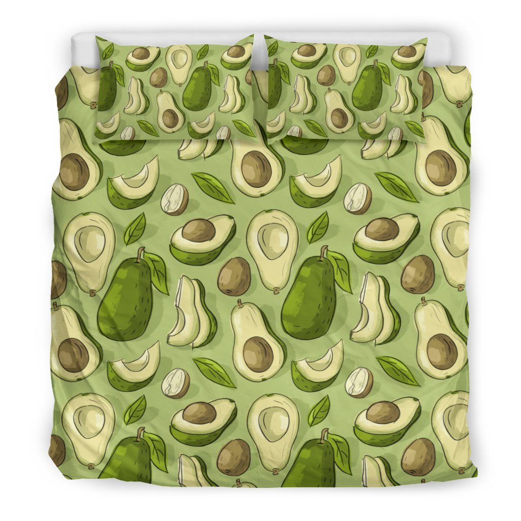 Avocado Green Pattern Print Duvet Cover Bedding Set - Bedding Set, Duvet Cover, Quilt, Pillow, Blanket