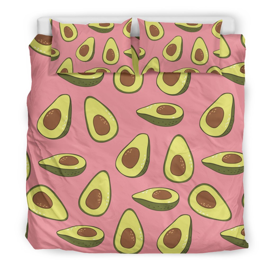 Pink Avocado Pattern Print Duvet Cover Bedding Set - Bedding Set, Duvet Cover, Quilt, Pillow, Blanket