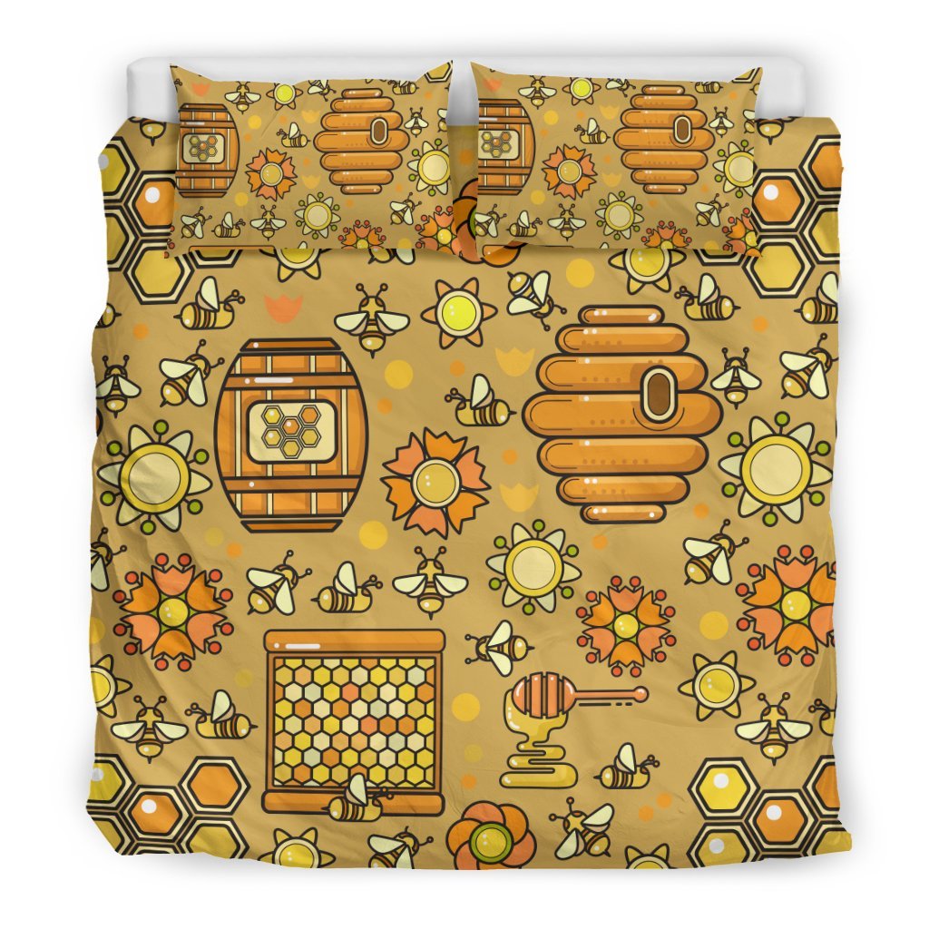 Cute Bee Honey Gifts Pattern Print Duvet Cover Bedding Set - Bedding Set, Duvet Cover, Quilt, Pillow, Blanket