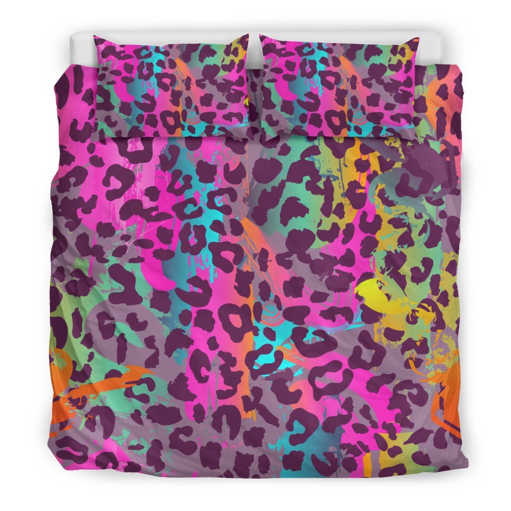 Rainbow Cheetah Leopard Pattern Print Duvet Cover Bedding Set - Bedding Set, Duvet Cover, Quilt, Pillow, Blanket