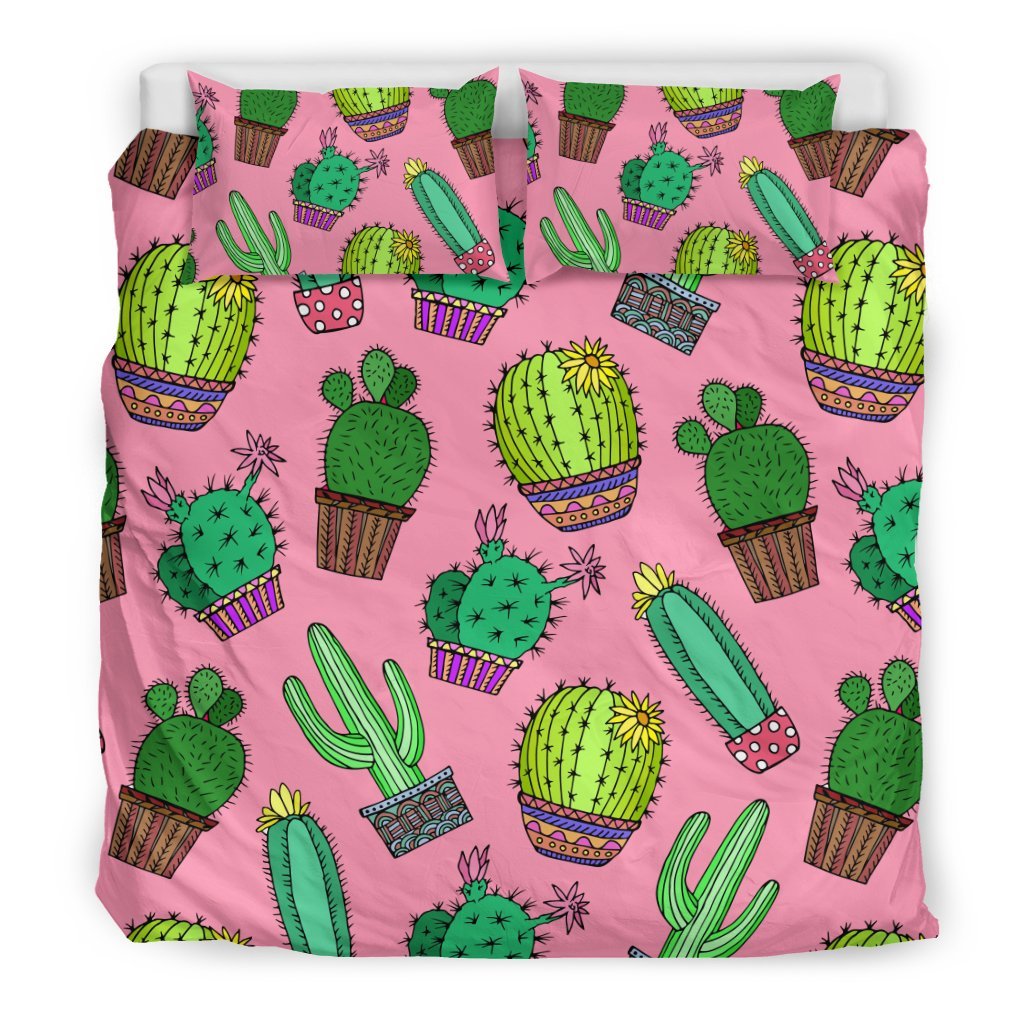 Cactus Pink Pattern Print Duvet Cover Bedding Set - Bedding Set, Duvet Cover, Quilt, Pillow, Blanket