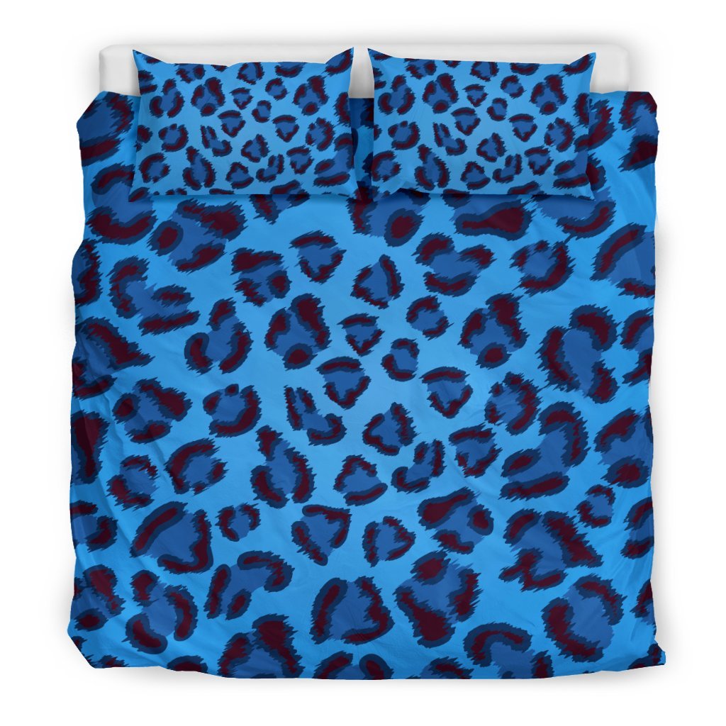 Blue Cheetah Leopard Pattern Print Duvet Cover Bedding Set - Bedding Set, Duvet Cover, Quilt, Pillow, Blanket