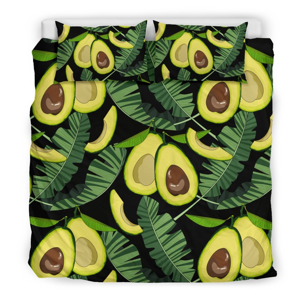 Avocado Floral Palm Leaves Pattern Print Duvet Cover Bedding Set - Bedding Set, Duvet Cover, Quilt, Pillow, Blanket