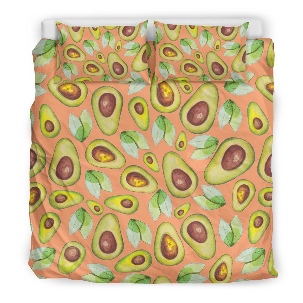 Orange Avocado Pattern Print Duvet Cover Bedding Set - Bedding Set, Duvet Cover, Quilt, Pillow, Blanket
