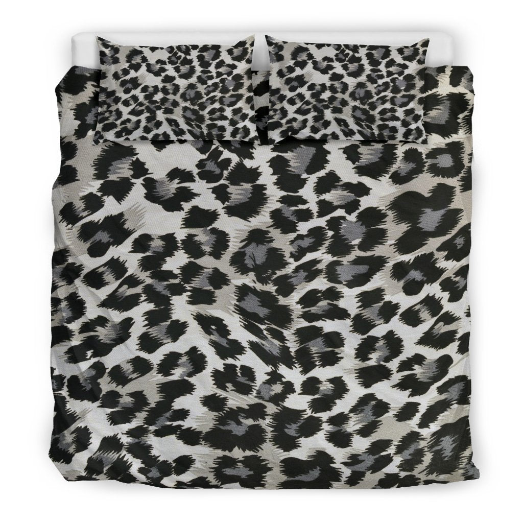 Gray Cheetah Leopard Pattern Print Duvet Cover Bedding Set - Bedding Set, Duvet Cover, Quilt, Pillow, Blanket