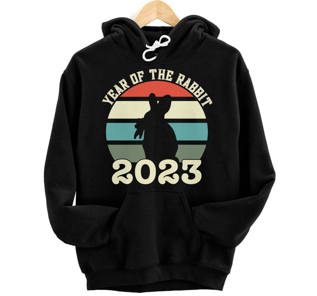 Personalized Year of The Rabbit 2023 Retro Sunset Zodiac Chinese New Year Pullover Hoodie