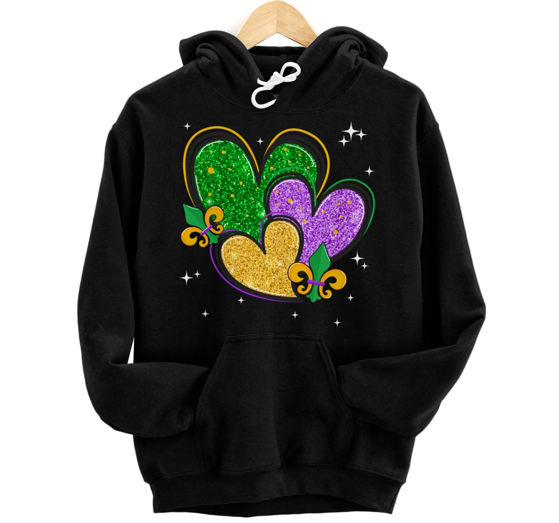 Personalized Mardi Gras Hearts Funny Love Mardi Gras Party Women Men Pullover Hoodie