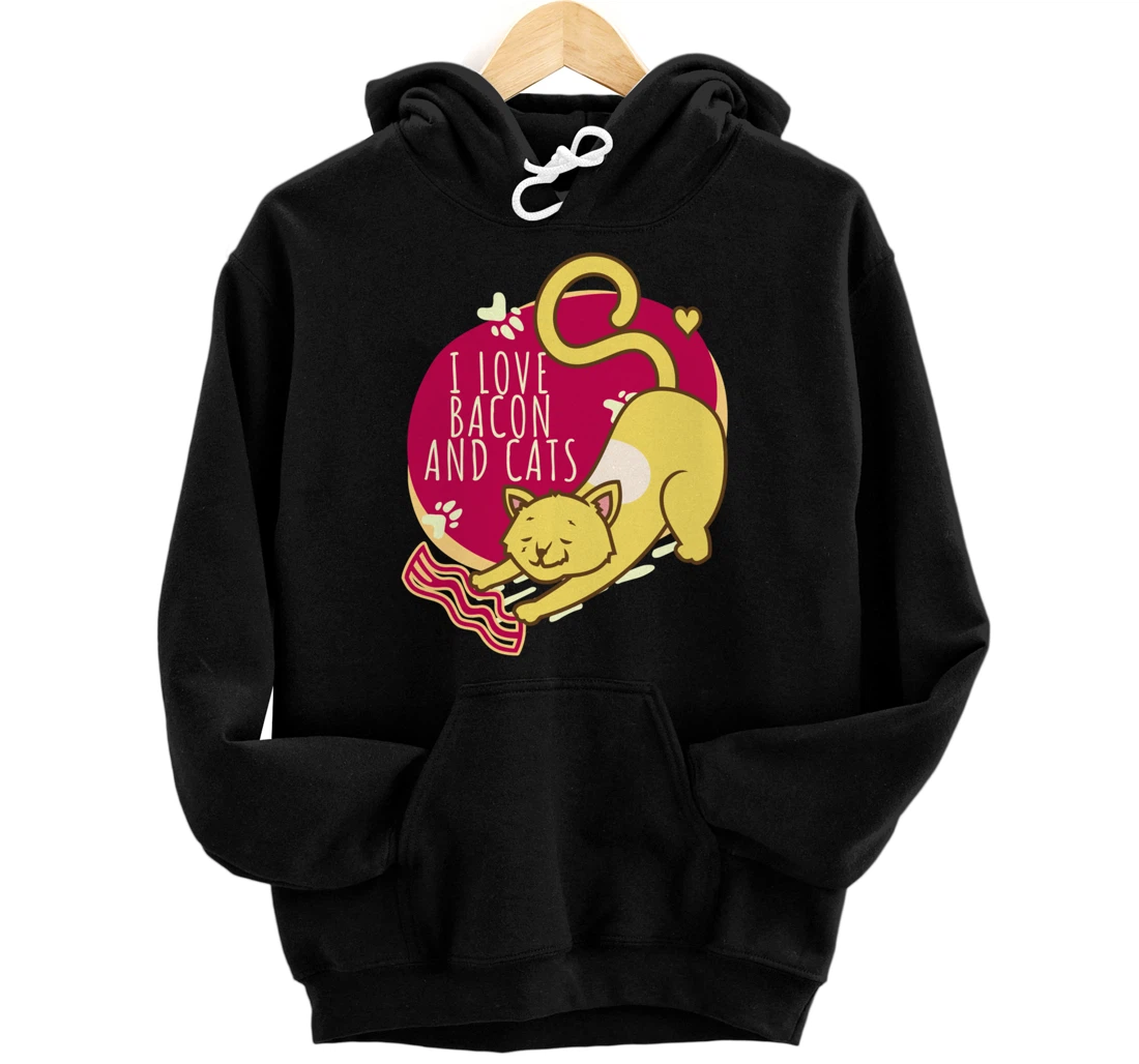 Personalized Funny I Love Cats and Bacon Humor Shirt Bacon Lover Joke Pun Pullover Hoodie