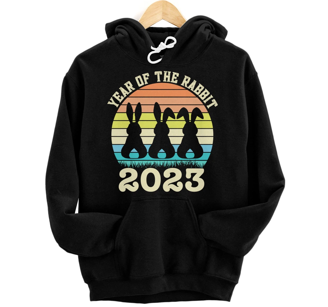 Personalized Year of The Rabbit 2023 Retro Sunset Zodiac Chinese New Year Pullover Hoodie