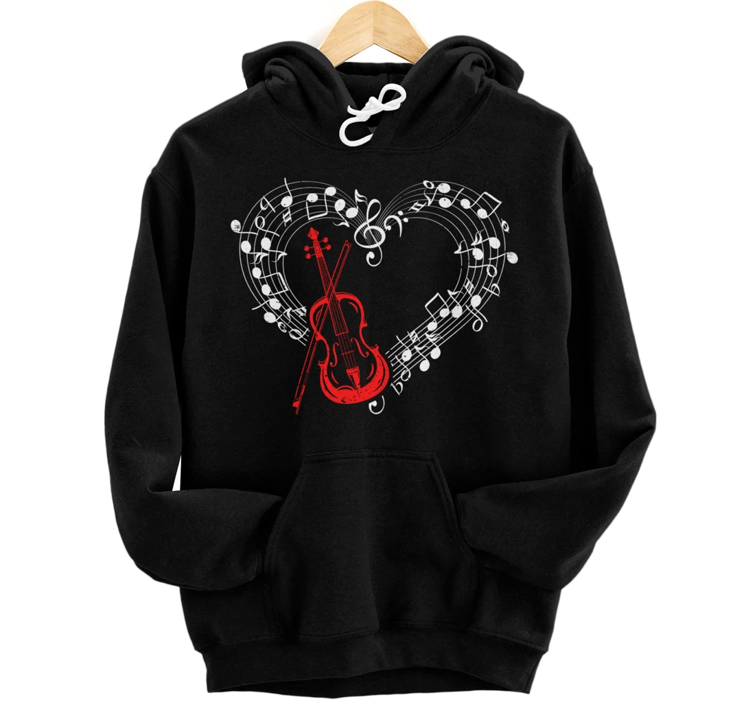 Personalized Violinist Musician Music Notes Heart Violin Valentine's Day Pullover Hoodie