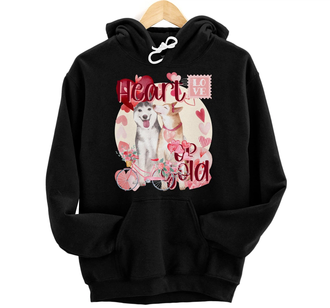 Personalized Valentine Kissing Husky Dogs Huskies Watercolor Southern Pullover Hoodie