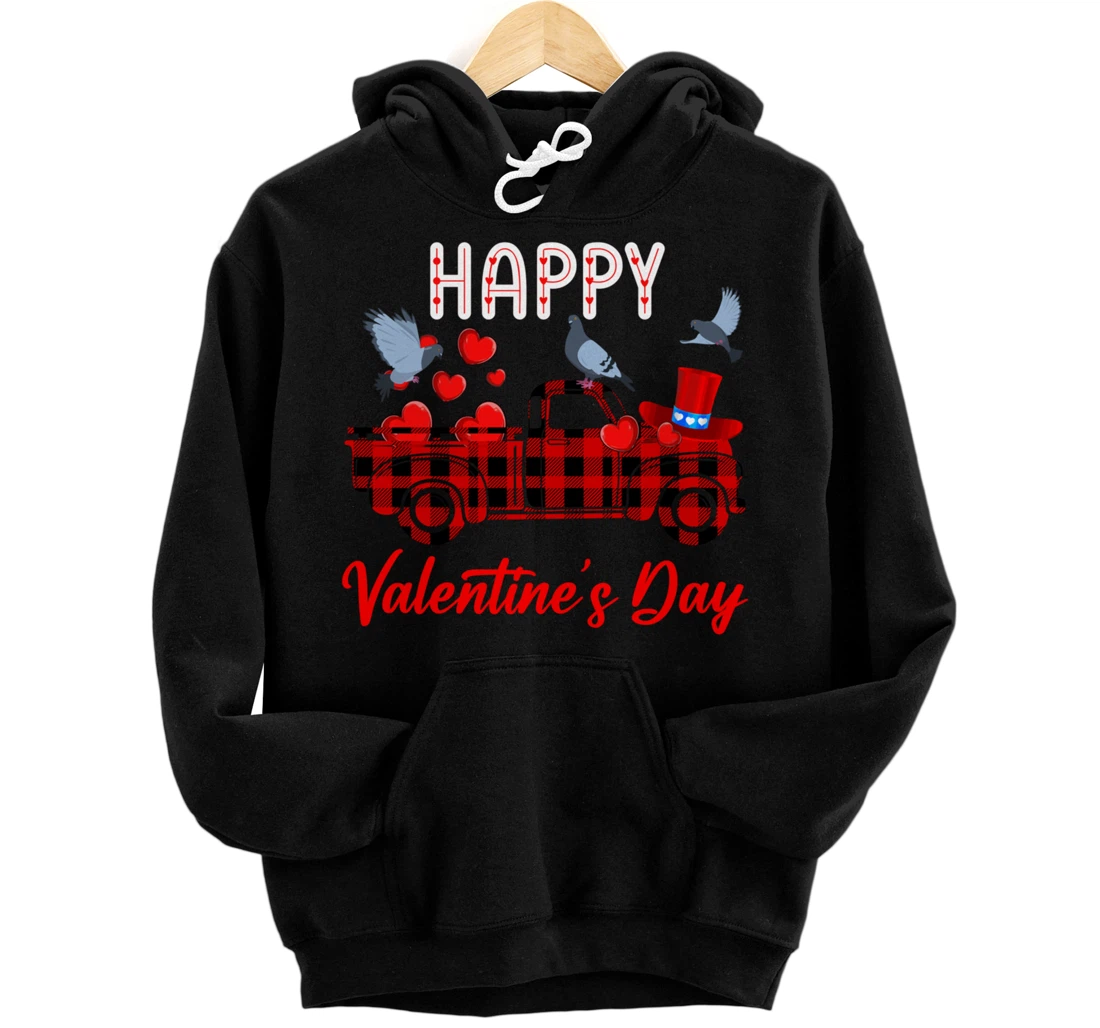 Personalized Valentine's Day Pickup Truck Carrying Hearts And Pigeons Pullover Hoodie