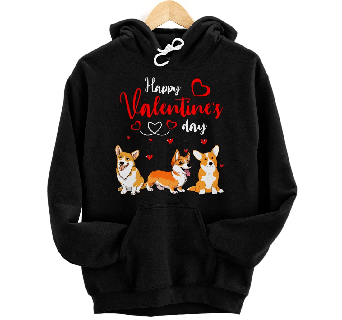 Personalized Happy Valentine's Day Three Cute Corgi Dogs Lover Owner Pullover Hoodie