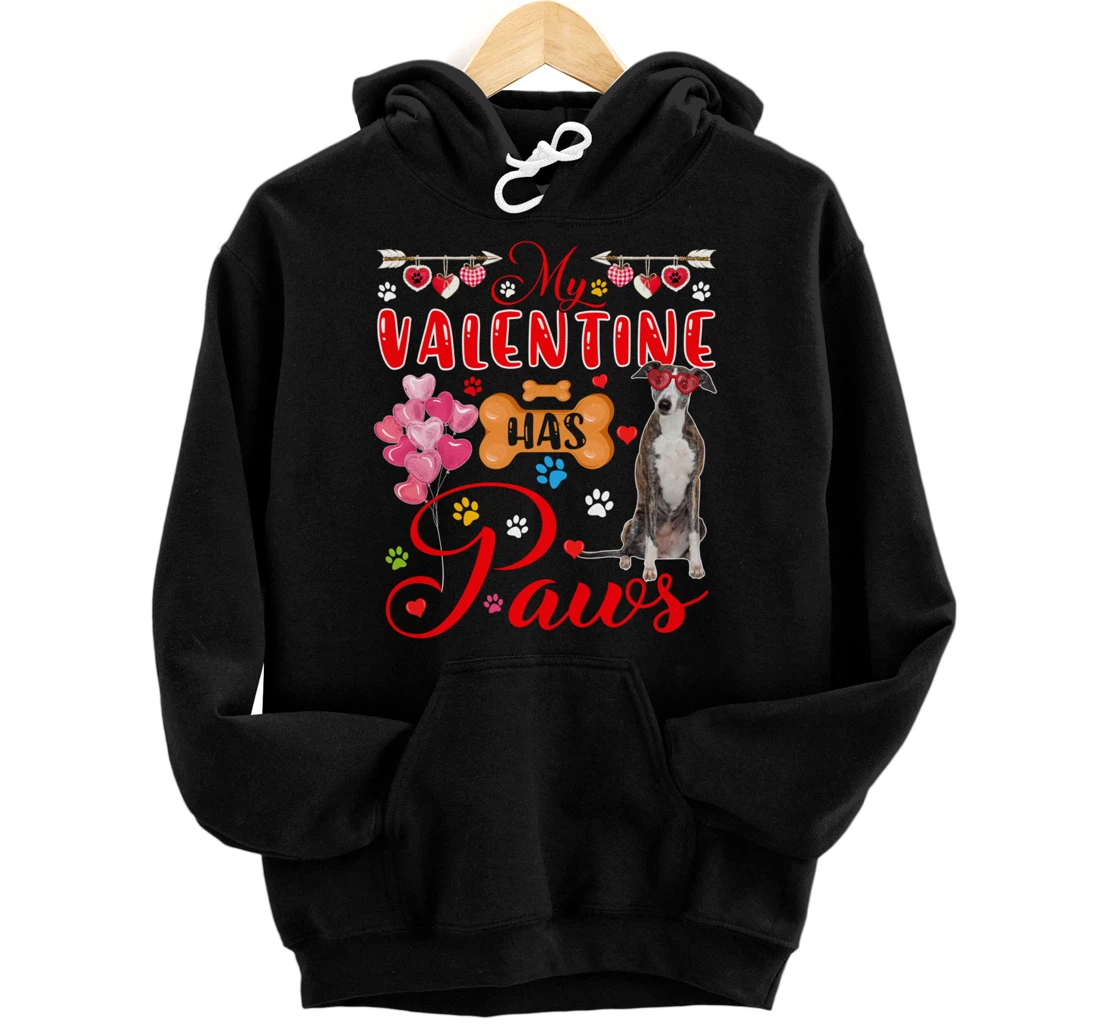 Personalized My Valentine Has Paws Cute Whippet Sunglasses Hearts Pullover Hoodie