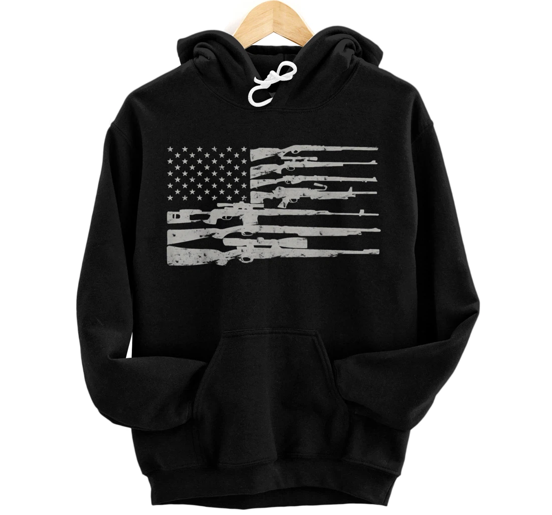 Personalized Big American Flag With .Machine Guns T-Shirt 2A Flag Pullover Hoodie