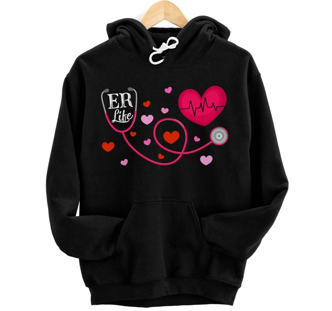 Personalized Love ER Life Heartbeat Doctor Nurse Cute Valentines Women Pullover Hoodie