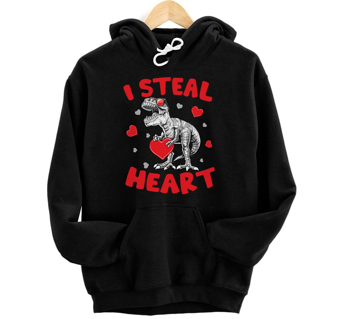 Personalized I Steal Hearts Trex Dino Baby Boy Valentines Day Toddler Pullover Hoodie