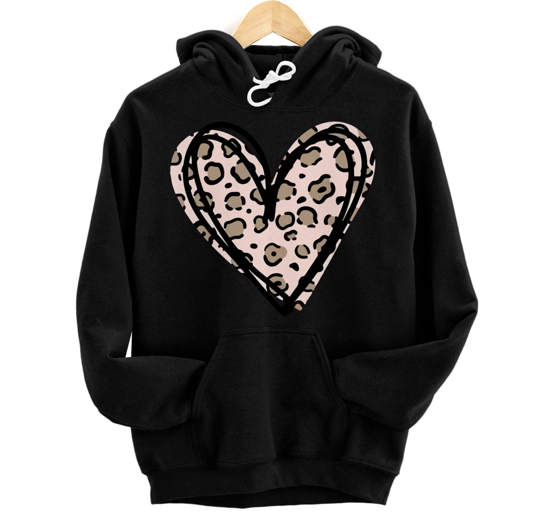 Personalized Cool Cheetah Leopard Print Heart Valentines Cute For Women Pullover Hoodie